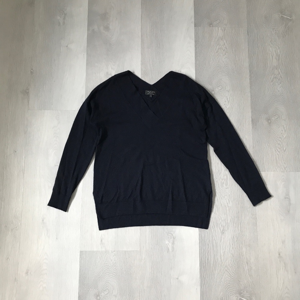 RAG & BONE 100% CASHMERE BLUE V NECK LONG SLEEVE PULLOVER SLOUCH SWEATER XS